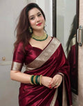 Sijileen 
Woven Banarasi Satin Saree (Maroon)
