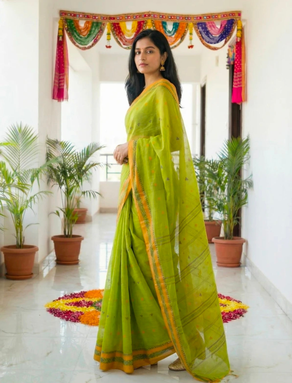 WoodenTant
Woven Tant Pure Cotton Saree (Light Green)