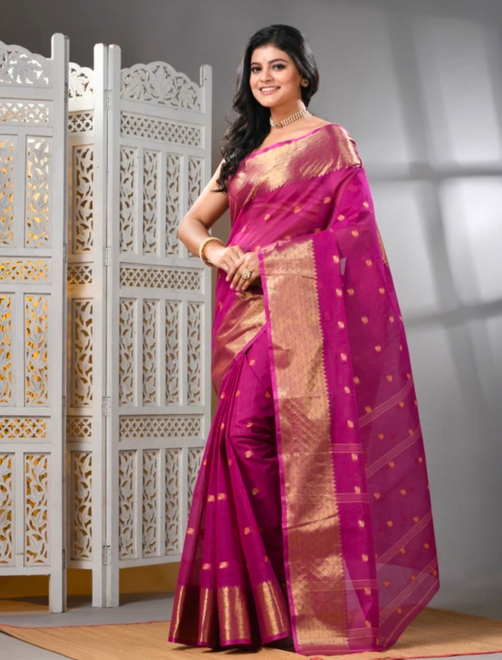 WoodenTant
Woven Tant Pure Cotton Saree (Magenta)