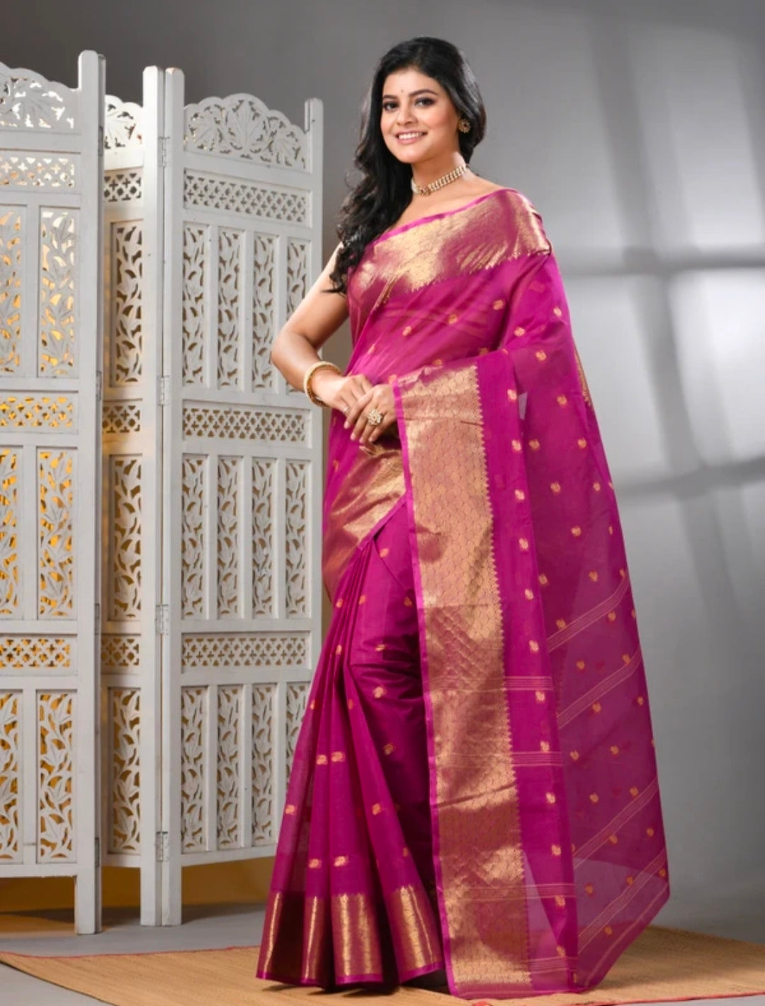WoodenTant
Woven Tant Pure Cotton Saree (Magenta)