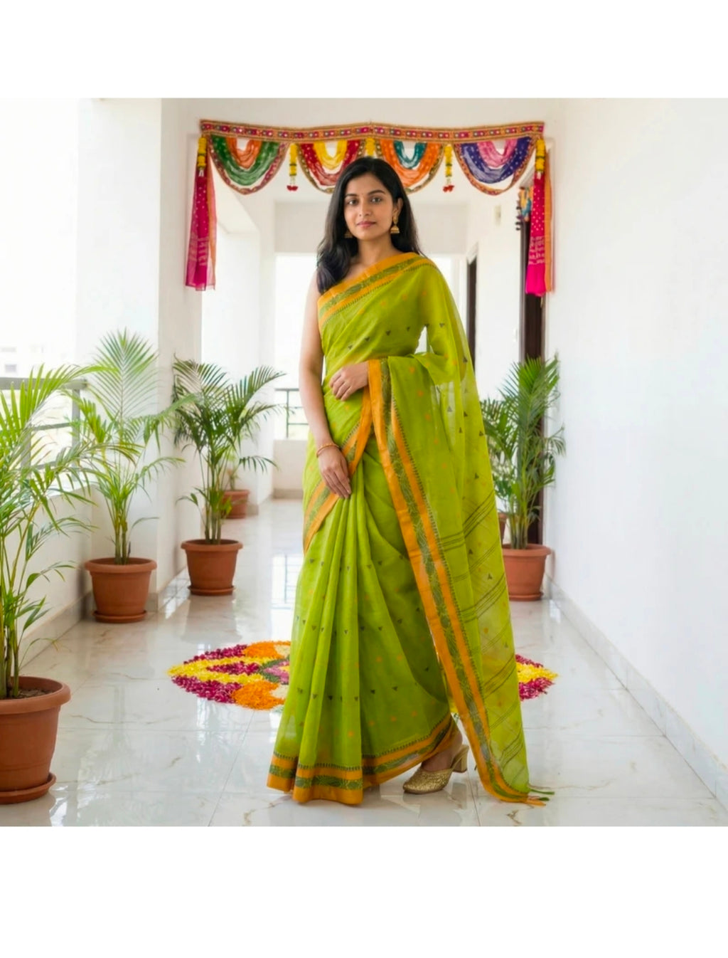 WoodenTant
Woven Tant Pure Cotton Saree (Light Green)