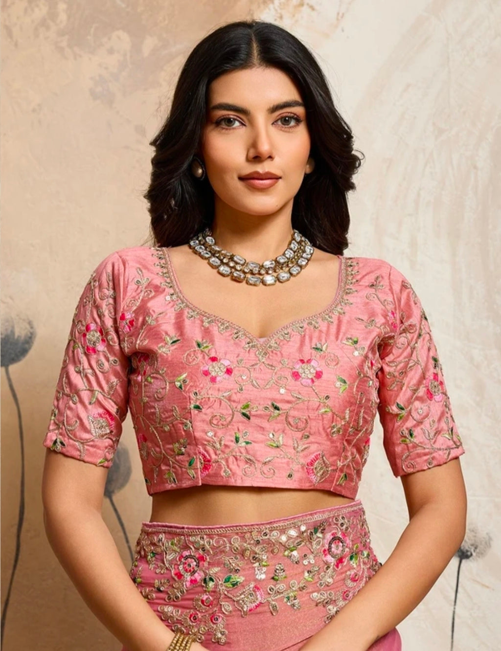 NAYRYN CREATION
Embroidered Bollywood Chiffon, Georgette Saree
(Pink)