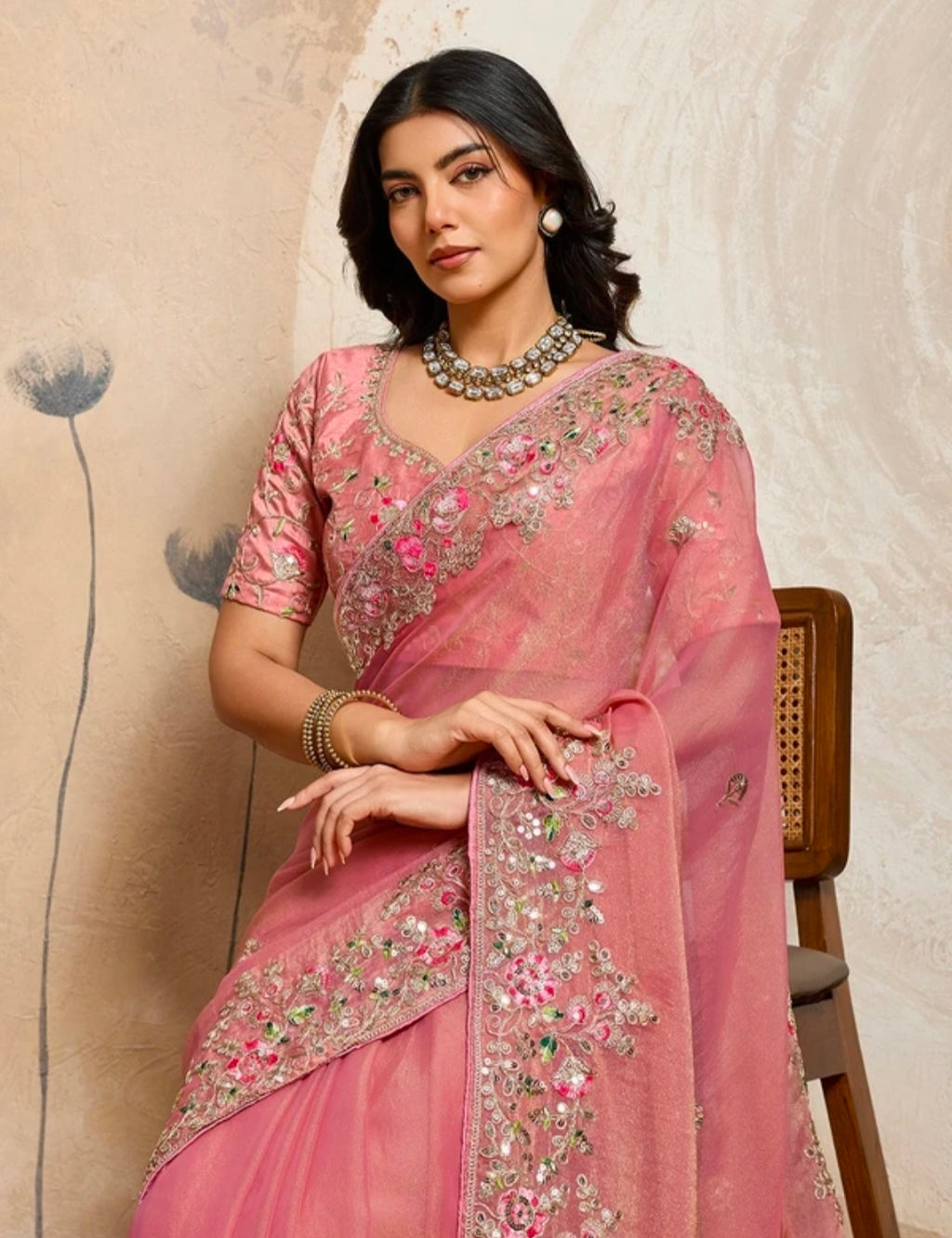 NAYRYN CREATION
Embroidered Bollywood Chiffon, Georgette Saree
(Pink)