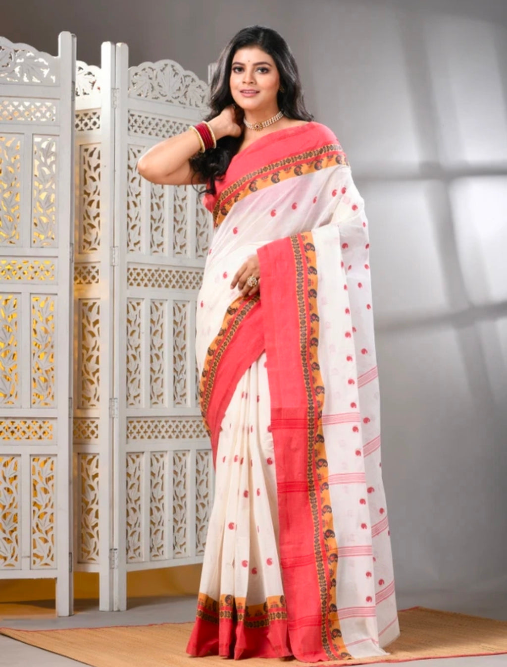 WoodenTant
Woven Tant Pure Cotton Saree (White)