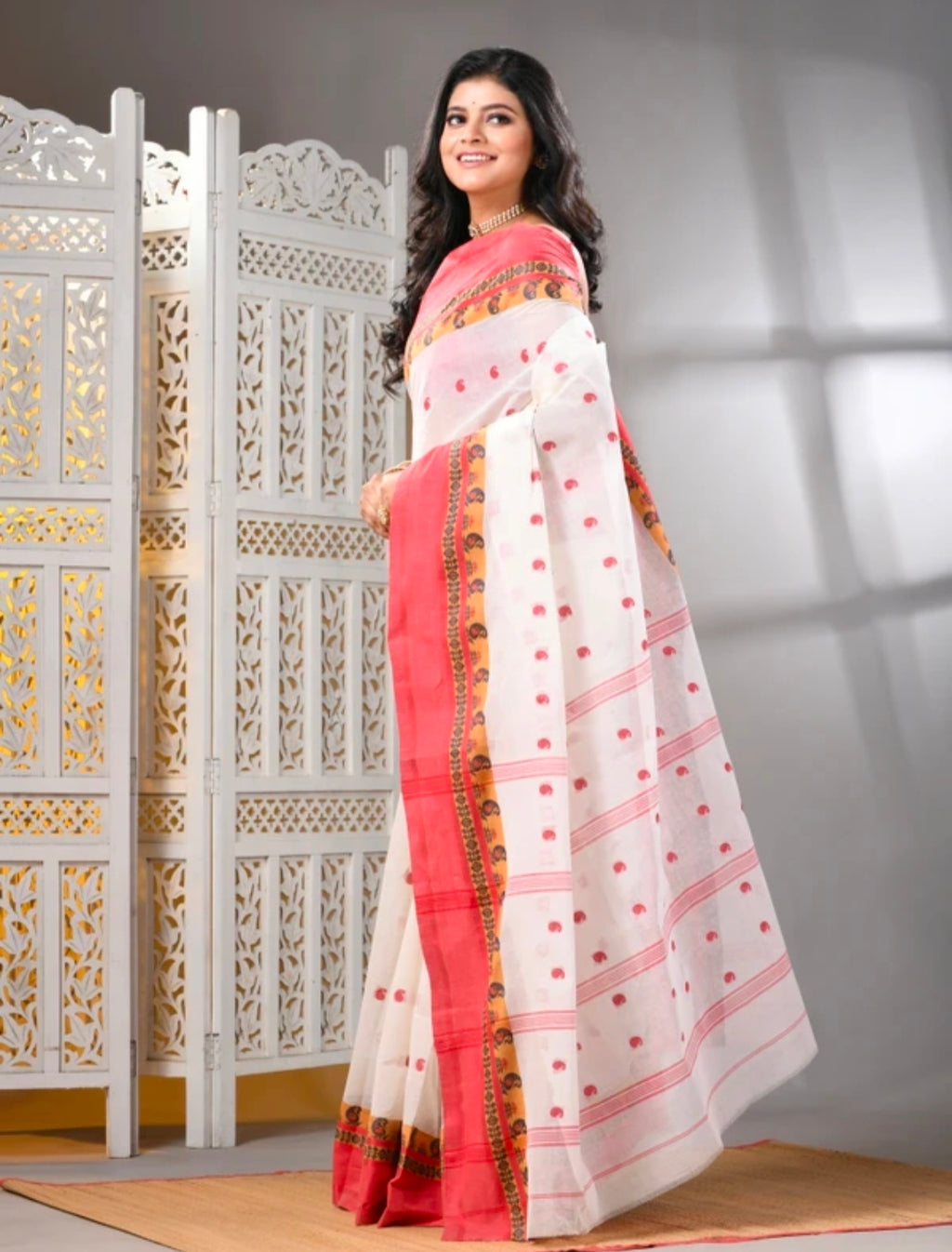 WoodenTant
Woven Tant Pure Cotton Saree (White)