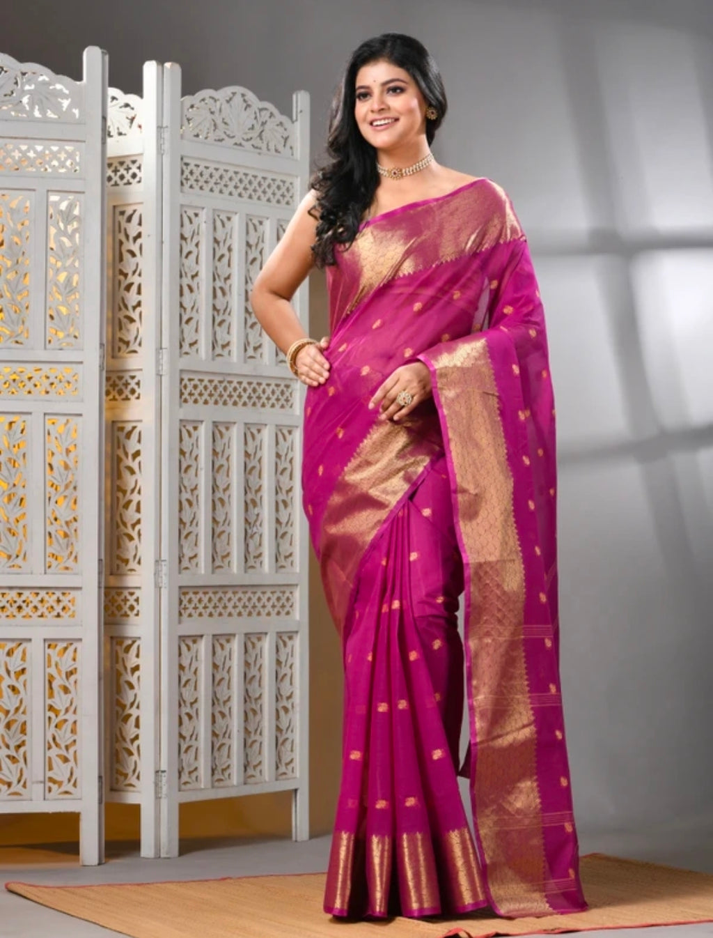 WoodenTant
Woven Tant Pure Cotton Saree (Magenta)